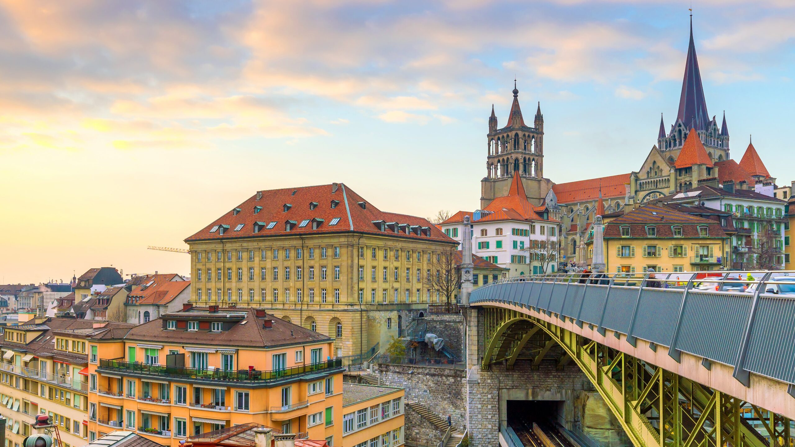 Swiss cityscape and bridge